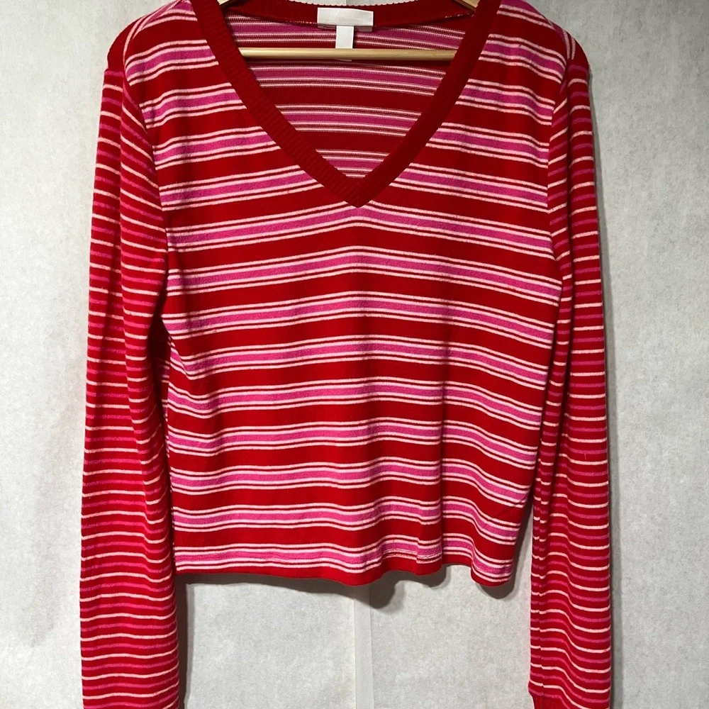 Colsie Red and White Striped V-Neck‎ Pajama Top
